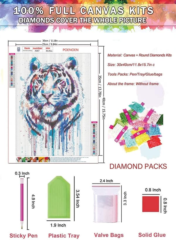 DIY 5D Diamond Painting Kit for Adults White Tiger Rhinestone Comp