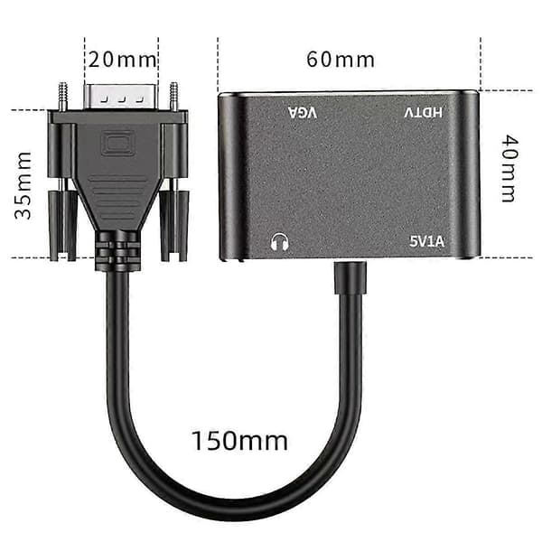 VGA til HDTV + VGA-konverter Computerforbindelse Skærm Tv Dobbelt skærm med Display Adapter Kabel med Strømkonverter