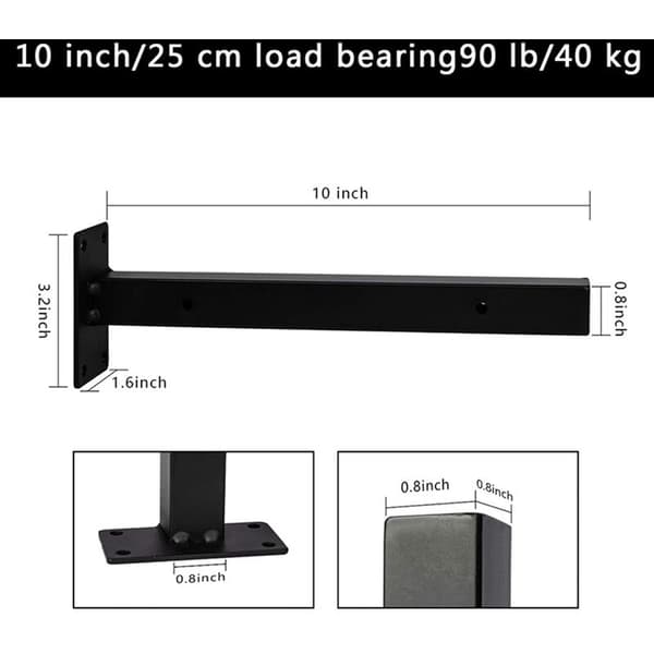 10 inch Black Iron Shelf Bracket, DIY Open Shelf Industrial Art Style Wall Bracket 2 Pcs Series Including Hardware