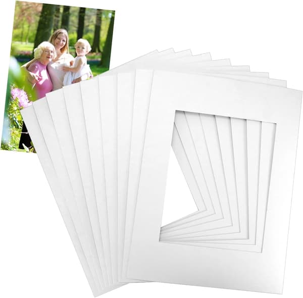 Mat Boards 10-pack Double Mat for 8x10 Photos and Frames, White 12x16 Inches