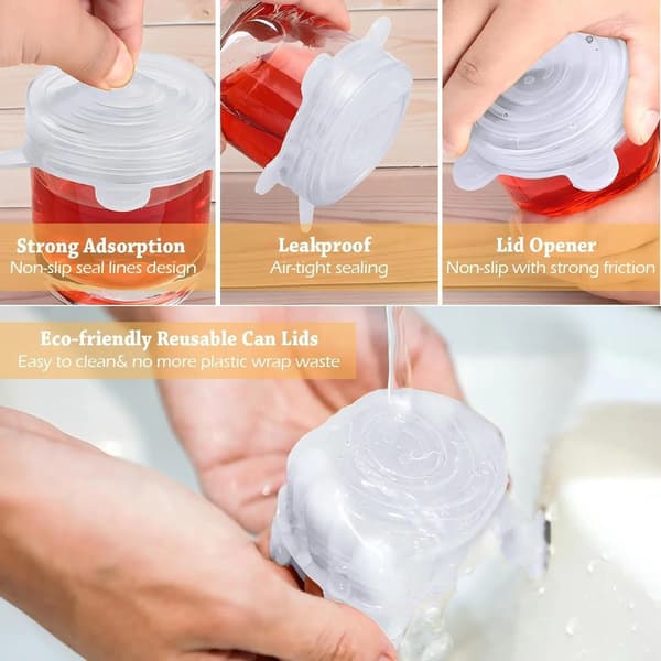 Reusable Silicone Lids for Jars, 16-Pack Stretchable Lids for Yogurt Jars, Cans, and Mugs, 2.6 to 3.3 Inches, White