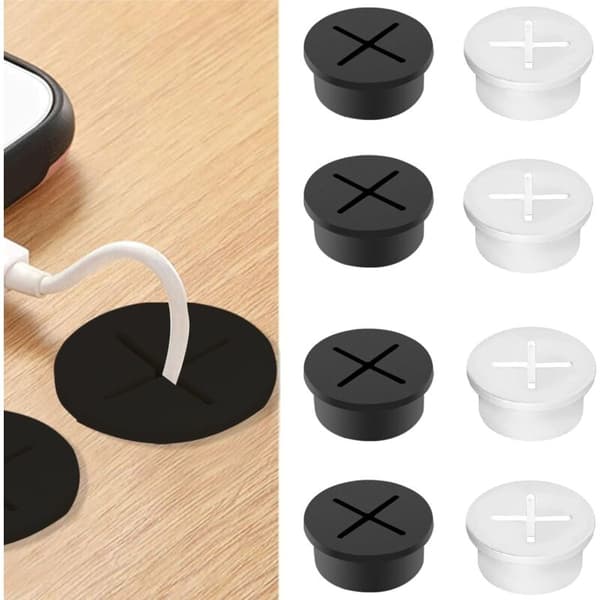 Sett med 8 fleksible silikonkabelgjennomføringer - 25 mm diameter - Skrivebordsmaljer for dataskrivebord - for hjem og kontor