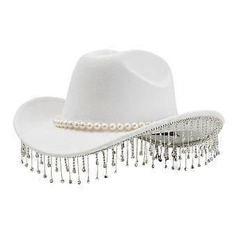 Adjustable Outdoor Hat with Shapeable Brims National Styles Hat with Rhinestone Western Accessory for Costume Events White (White)