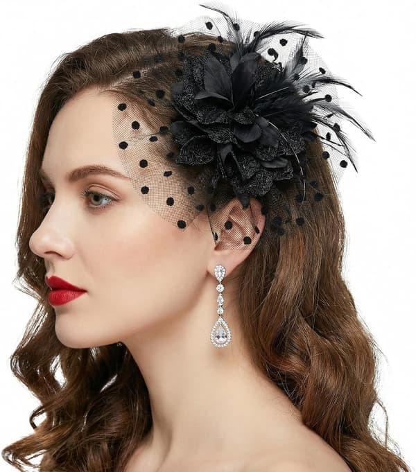 Fascinatorhatt for kvinner teselskap, bryllupshatt (svart)