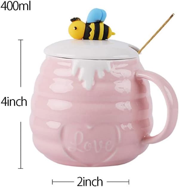 Keramisk mugg bi honungsburk relief kaffe med sked gul-B - Yellow-B