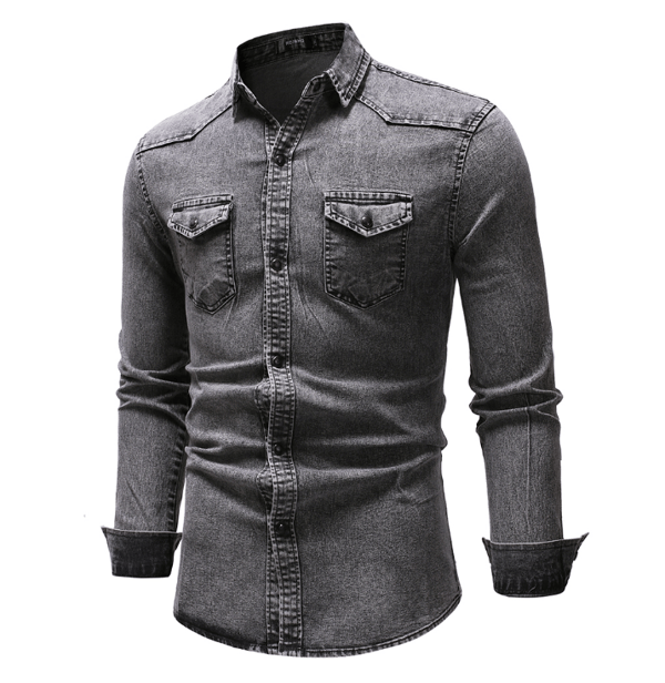 Langærmet denimskjorte til mænd, lysegrå XXL XXL light grey