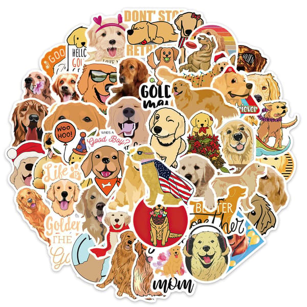 50 söpöä eläintä kultainennoutaja doodle -tarroja