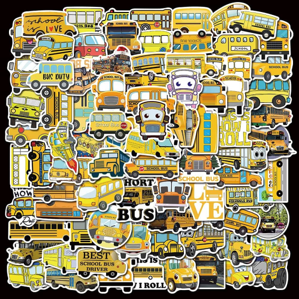100st stycken skolbuss klistermärken, söta tecknade gula transportklistermärken Trans-100