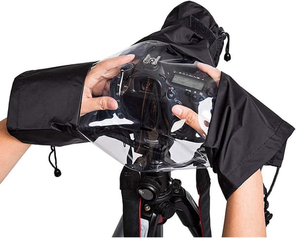 Waterproof Camera Rain Cover, Soft, with Drawstring and Sleeves, Nylon, Black, for Photography