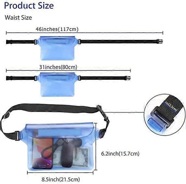 Waterproof Pouch with Waist Strap - 2 Pack Beach Accessories, Keep Phone and Valuables Safe for Boating, Swimming, Snorkeling