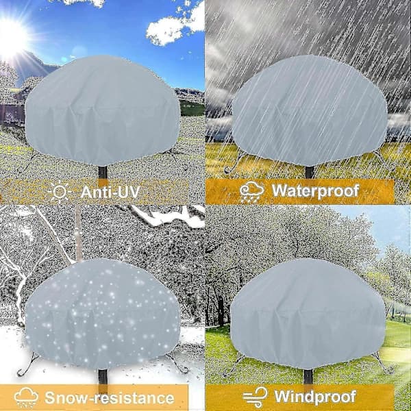 Round Fire Pit Cover Waterproof 210D Oxford Fabric With Drawstring For Patio Garden Grey 122 x 46 cm