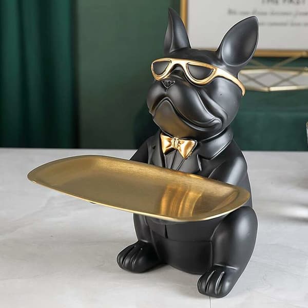 Hjerteformet bulldogstatue - Hundefigur - Dekor - Svart