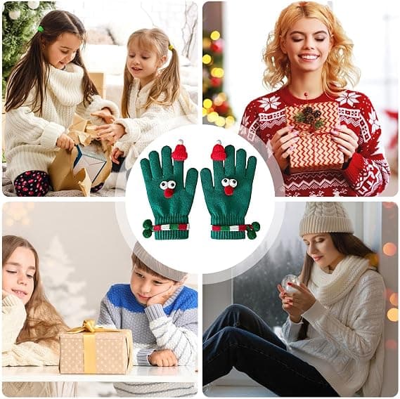 Julklapp Ögonmaskmönstrade handskar för kvinnor Jul Vinter Grönsaksdesign Varma stickade pekskärmshandskar