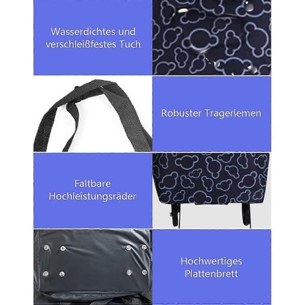 Sammenleggbar handlepose med hjul Sammenleggbar dame gjenbrukbar multifunksjonell handlepose reiseveske kraftig kapasitet