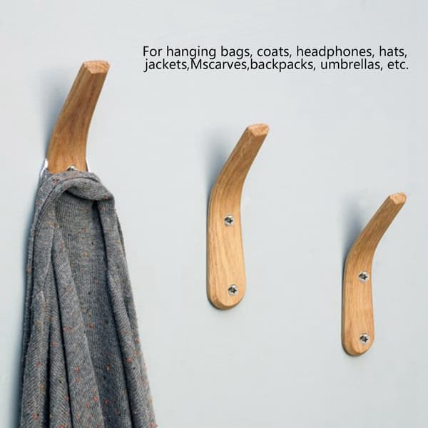 2 Pcs Simple Wall Mounted Wooden Coat Hooks in Modern Style Wall Organizer for Home