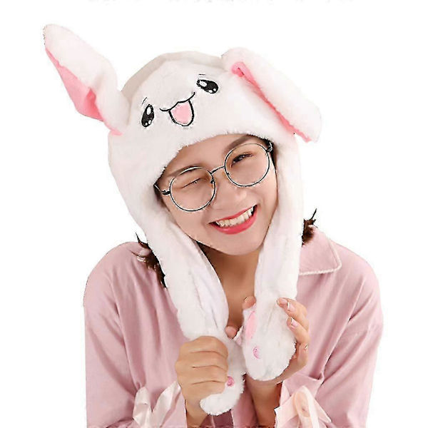 LED Luminous Plush Rabbit Funny Hat With Moving Jumping Ears White White