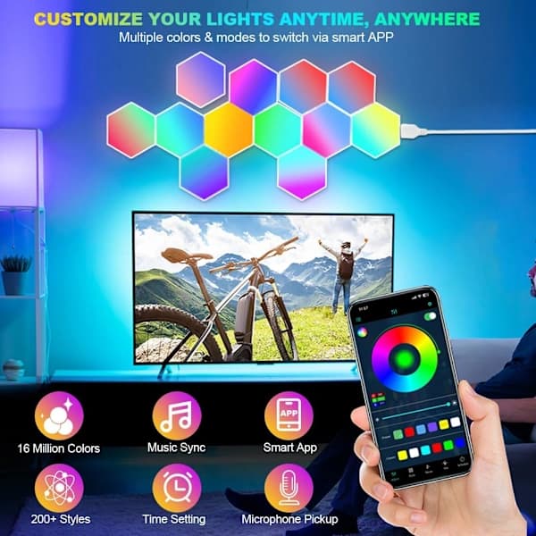 12 Pieces Smart Hexagon LED Wall Panels, RGB App/Music Sync for Game Room Decoration