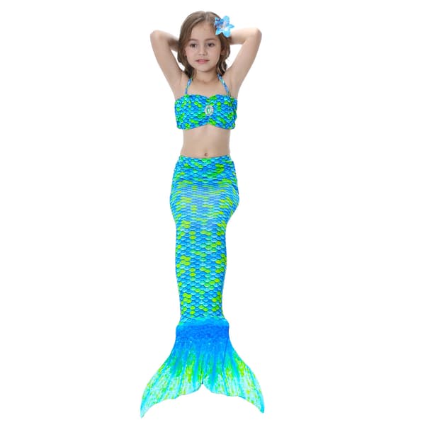 Barn och flickor vackert fiskstjärt bikini set baddräkt - 6-7 år, grön