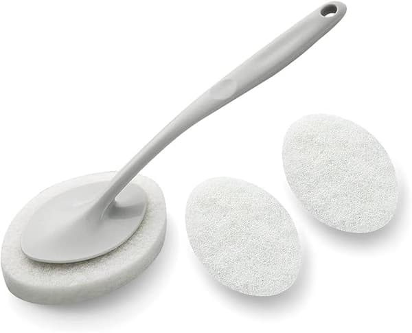 Cleaning brush with 2 replaceable brush heads for cleaning sinks and floor tiles (grey)