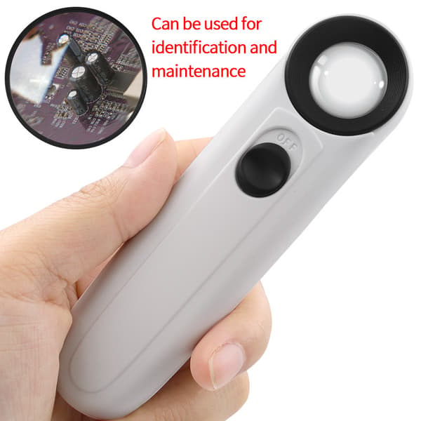 White 40X Handheld Dual LED Illuminated Antique Jade Jewelry Stamp HD Identification Magnifier with Leather Case