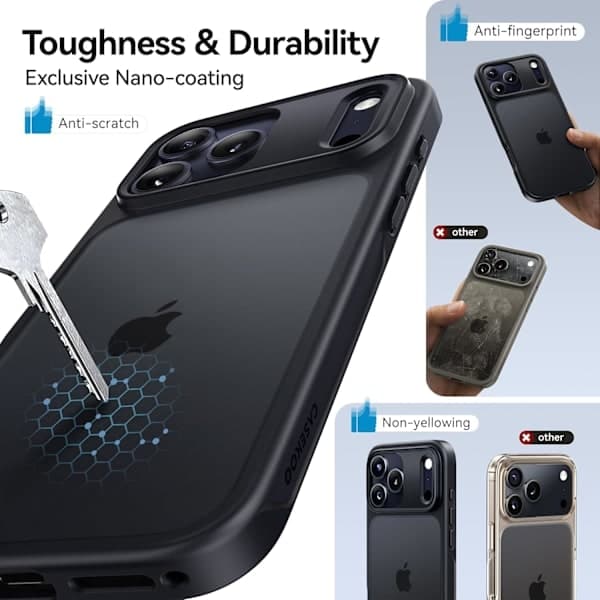 Compatible iPhone 17 Pro Max Case Matte Finish Protective Phone Cover Anti-Fingerprint Thin Slim Hard Shell - Black