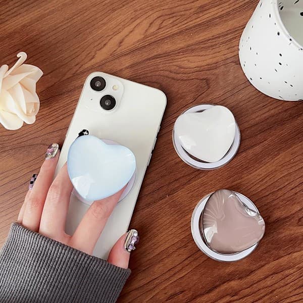 Magnetic Cell Phone Holder Glass Heart Shaped Holder Expansion Base Hands-Free Accessory (Blue)
