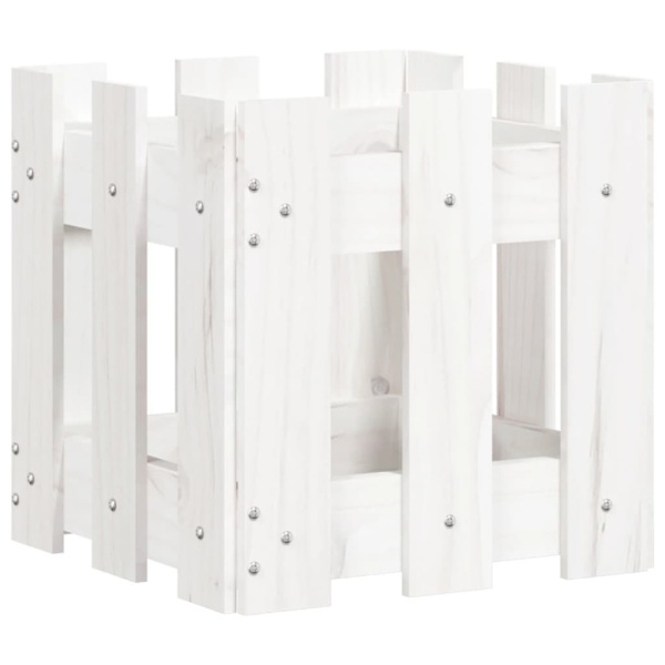 Raised bed with fence design white 30x30x30 cm solid pine