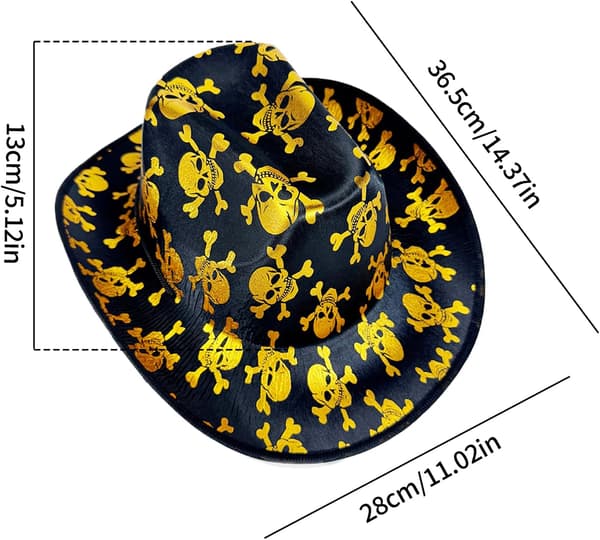 western hat skull-western hat with wider brim and chin strap -