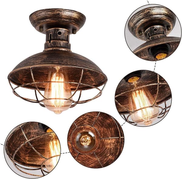 Industriel loftlampe med metalbur, semi-indbygget E27 Pe