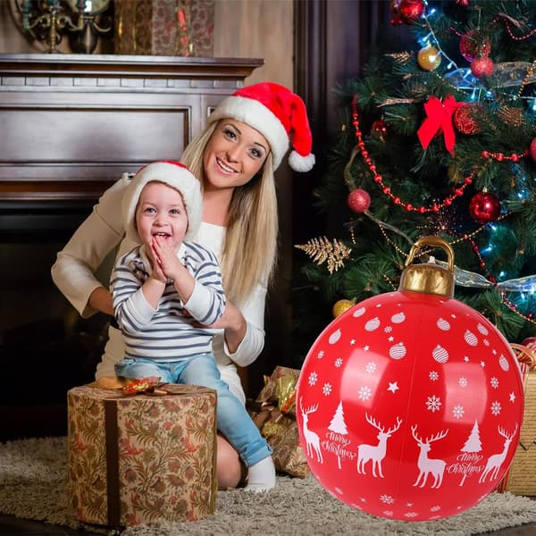 (Red A) Christmas Decorated Ball, PVC Inflatable Christmas Ball C