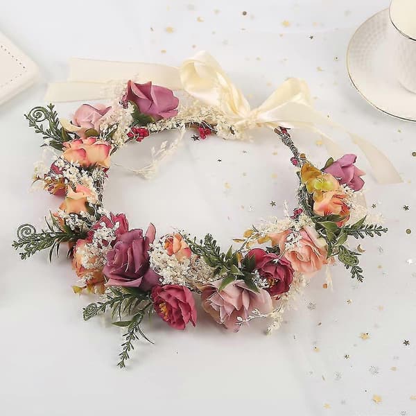 Boho Blomma Hårbånd Justerbar Blomstertiara Krans Bryllupsfest Blomsterkrone