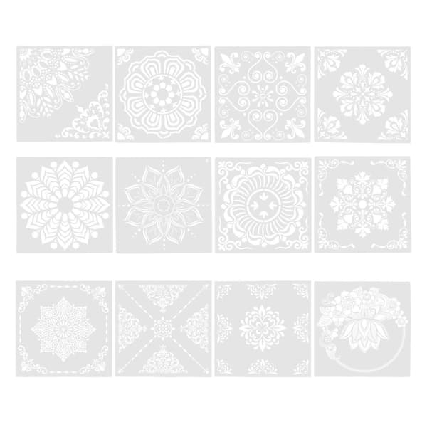 12 st Mandala-mallar för väggmålning, ritningsmallar, vägg- och golvmålning, DIY-mallar