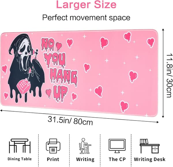 Large Gaming Mouse Pad 800x300 Desk Mat for Office Desk, Non-Slip Rubber Base, Soft, Comfortable and Durable (Pink)