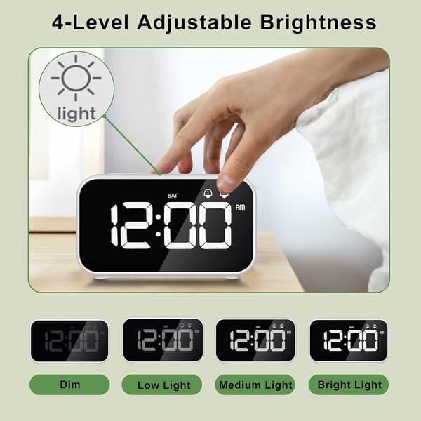 Valkoinen LED-digitaalinen herätyskello torkkutoiminnolla, 2 hälytystä, Mi