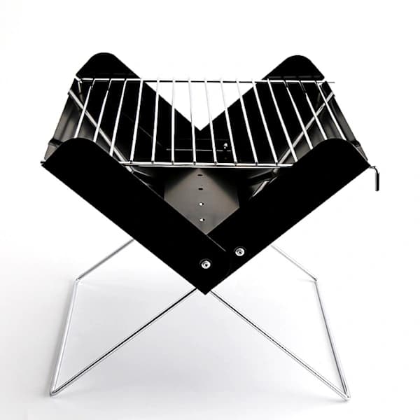 Bærbar kulgrill foldbar pladsbesparende design med rengøringsbørste til picnic, camping, have og balkon sort