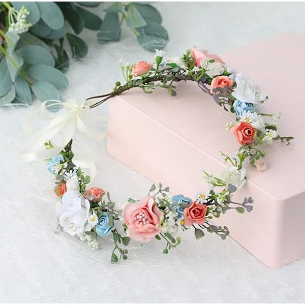 Justerbart blomsterdiadem, blommig krans, krona, Halo-håraccessoar, bröllopsfest ..
