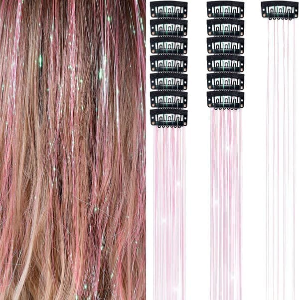Clip-in Hårglitter Extensions Sett for Halloween Cosplay Party Gull Gold