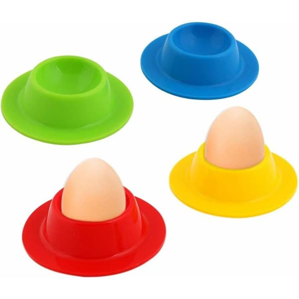Fargerike silikon eggkopper sett med 4 fargede silikon eggkopper bærbar rund eggkoppholder vaskbar91-A