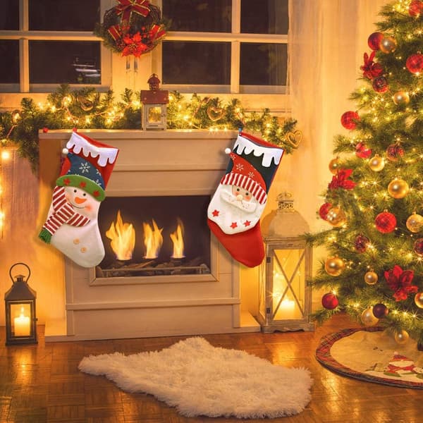 2-pack 46 cm julstrumpor med tomte/snögubbe och presentpåse till barn