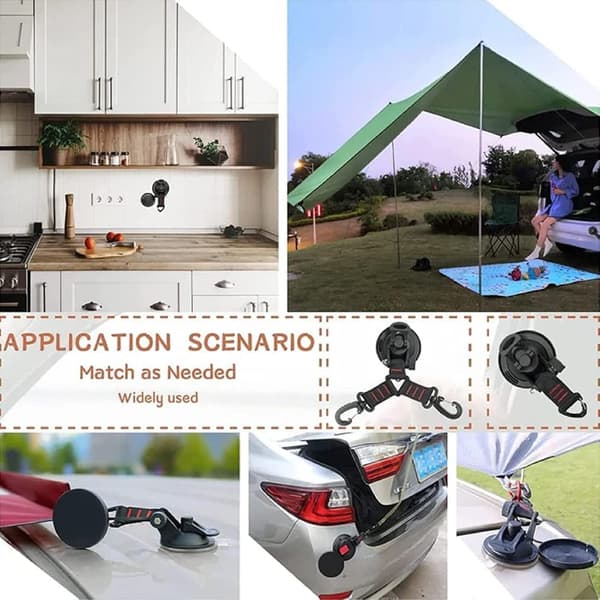 Heavy Duty Vacuum Suction Cup with Hook, Removable Strong Suction Cup Hooks, Versatile Reusable Securing Hook for Outdoor Car Camping Awning Ten
