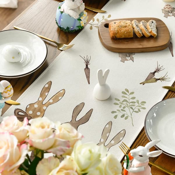 Rabbit Carrots Easter Table Runner, Washable Spring Decoration Kitchen Table Indoor Outdoor Holiday Party 40 x 140 cm