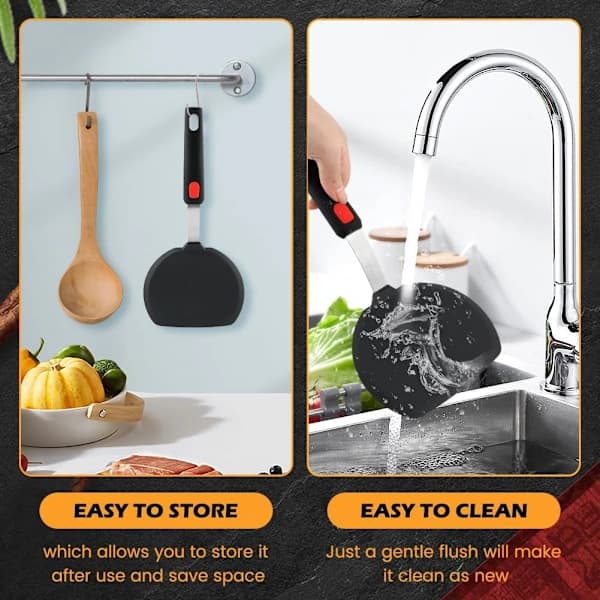 Silikonpannekakespatel, brede silikonpannekakefinner, med forlenget håndtak, varmebestandig, non-stick.