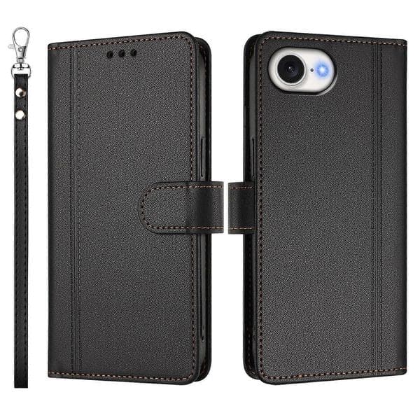 Kompatibel med iPhone 16e / iPhone 17e Etui 9 Kortpladser PU Læder Flip Pung Etui med Håndrem