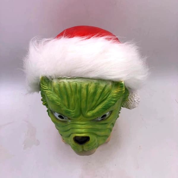 Grønn hårete monster Grinch-maske hodeplagg spøkerelvisitt cosplay