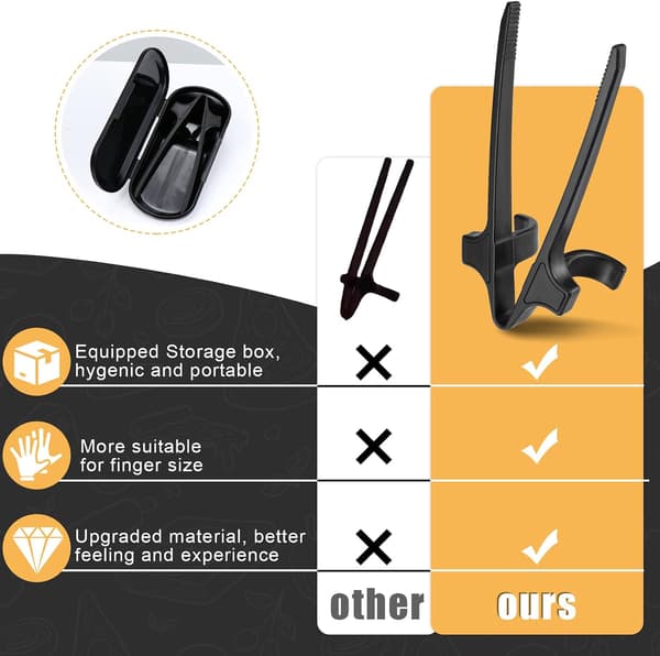 Gamer Finger Chopsticks (med æske), snacksticks, hånd-snacksticks, snacksgriber (sort, 3-pak)
