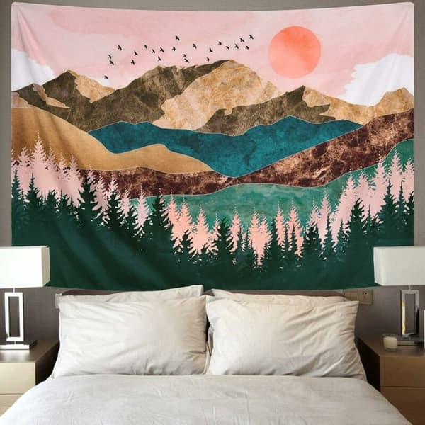 Väggbonad, gobeläng med naturkonstdekorationer för vardagsrum, sovrum (130 x 150 cm)