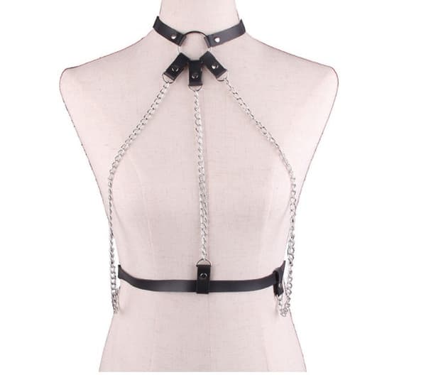 Punk Læder Brystkæde Sort Gotisk Choker Kæde Stropper Sele