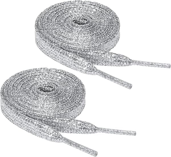 Flat Glitter Shoelaces (Silver) 120cm, Shiny Metallic Shoelaces, 1