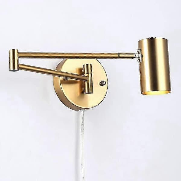 LED Wall Lamp with Adjustable Arm and Cable with Plug and Switch Reading Lamp E27 for Living Room, Bedroom, Bedside Gold
