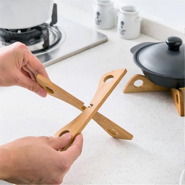 Removable Bamboo Kitchen Rack for Pots and Pans, Heat-Insulated Dish Drying Rack